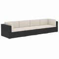 Sofa – 4-teilig, aus Rattan, Schwarz, für Garten
