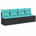 Gartensofa – 4-Sitzer, gepolstert, aus Rattan, Schwarz