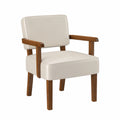 Sessel – gepolstert, mit Armlehnen, aus Massivholz und Kunstleder, Beige, für Esszimmer, Wohnzimmer und Büro