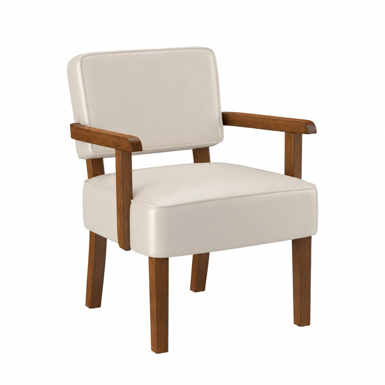 Sessel – gepolstert, mit Armlehnen, aus Massivholz und Kunstleder, Beige, für Esszimmer, Wohnzimmer und Büro