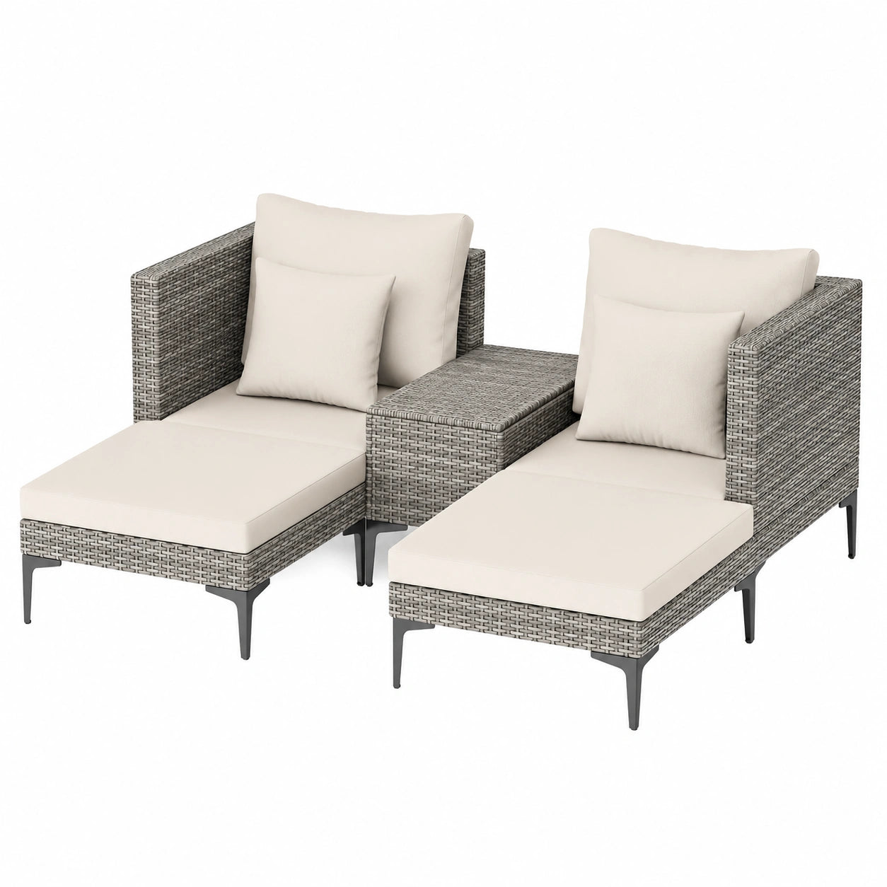 Gartenmöbel – 5-teilig, aus Rattan, Grau, für Garten, Terrasse und Balkon