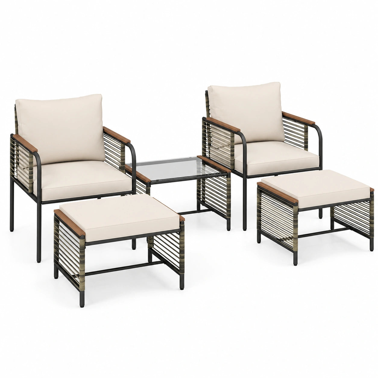 Gartenmöbel – aus Rattan, Beige, für Garten, Terrasse und Balkon