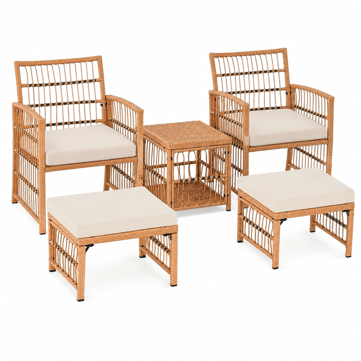 Balkonset – 5-teilig, aus Rattan, für Garten, Terrasse und Balkon