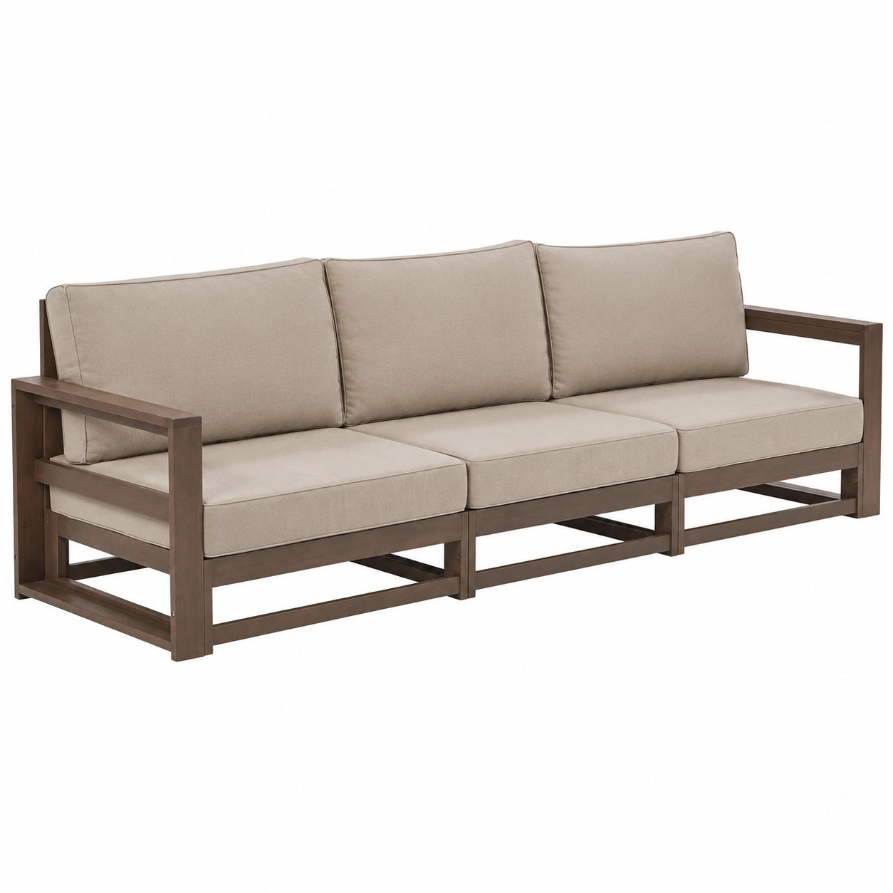 Gartensofa – 3-Sitzer, aus Akazienholz, Dunkelbraun und Taupe